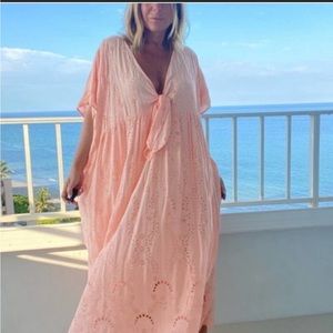 YFB Young Fabulous & Broke Eyelet Peach Coral Caftan Swimcover Kaftan L Revolve